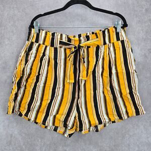 Ambiance Apparel Yellow Stripe Pullon Tie Funky Ruffle‎ Pants Shorts Plus 2X